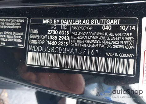 2015 Mercedes-Benz S 550 из США, поврежденный, VIN WDDUG8CB3FA137161